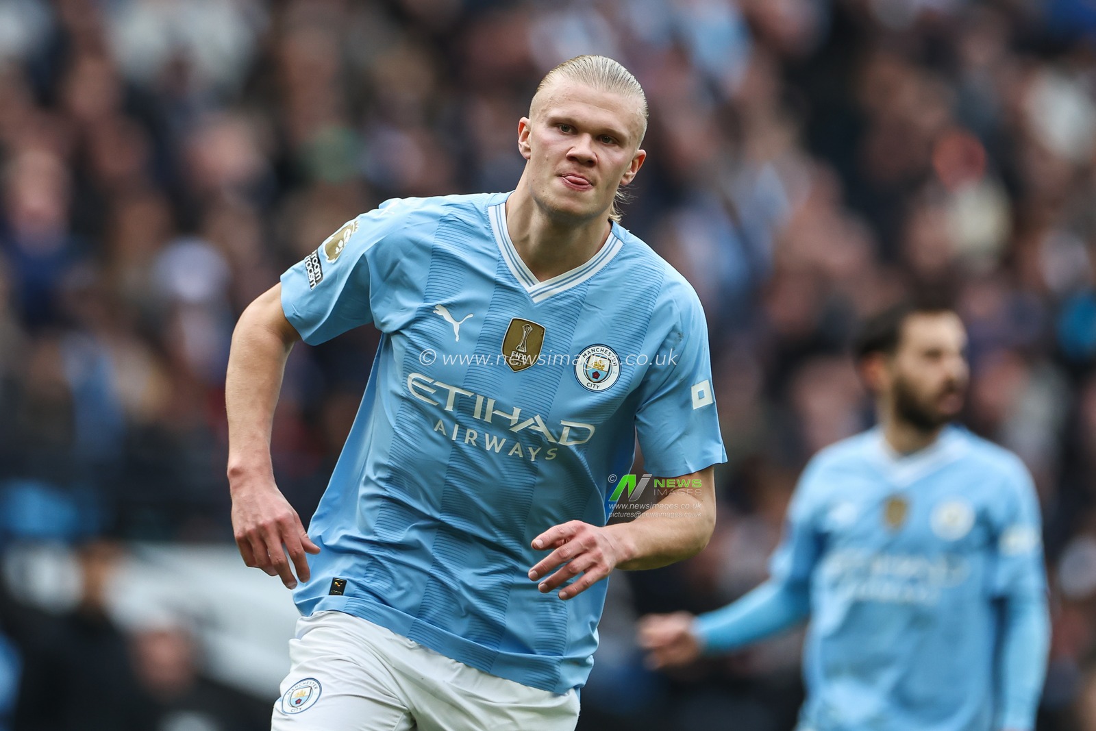 Erling Haaland of Manchester City during the Premier League match Manchester City vs Arsenal at Etihad Stadium, Manchester, United Kingdom, 31st March 2024

(Photo by Mark Cosgrove/News Images)