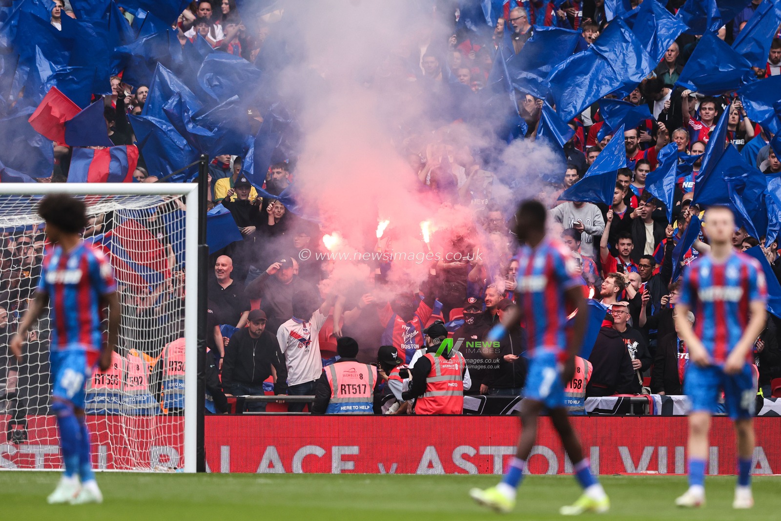 Crystal Palace fans use pyrotechnics during the Emirates FA Cup Semi-Final match Crystal Palace vs Aston Villa at Wembley Stadium, London, United Kingdom, 26th April 2025

(Photo by Alfie Cosgrove/News Images)