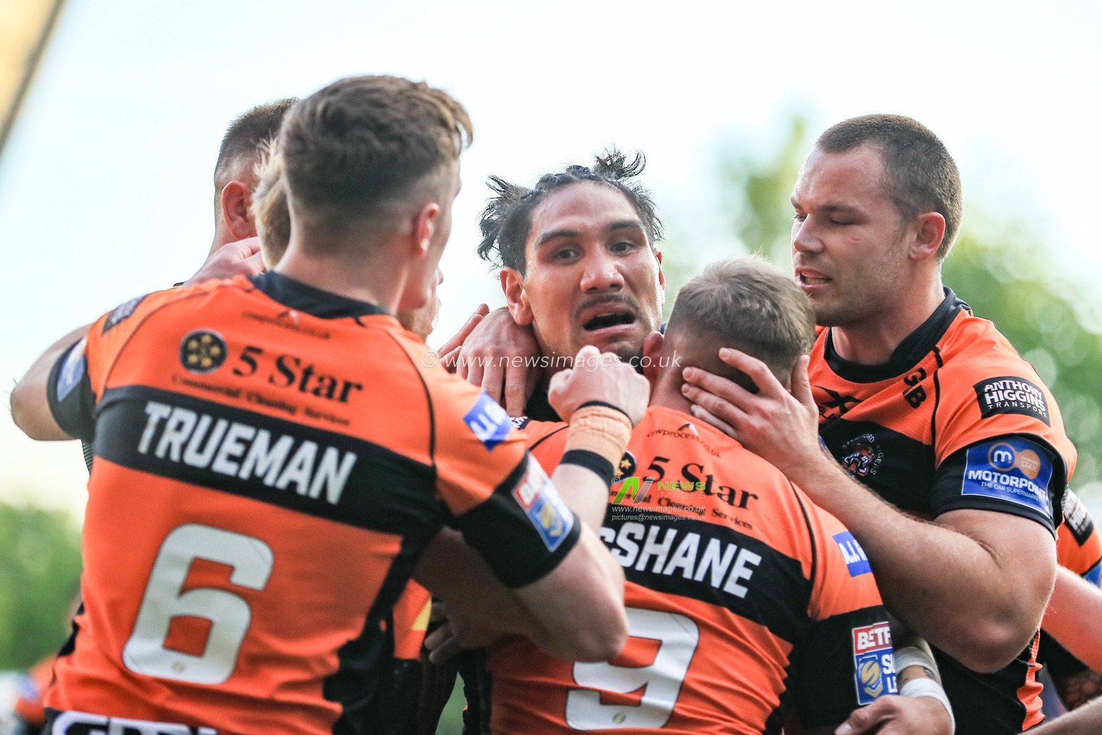 16th May 2019 , Emerald  Carnegie Stadium, England; Betfred Super League, Round 15, Leeds Rhinos vs Castleford Tigers ; Jesse Sene-Lefao (15) of Castleford Tigers celebrates his try 


Credit: Mark Cosgrove/News Image