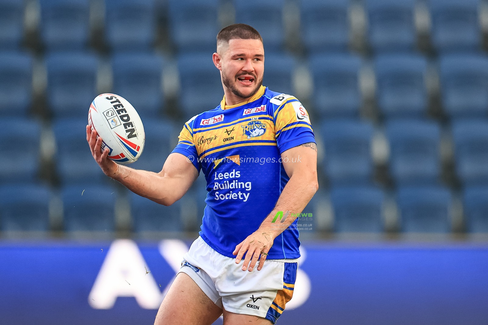 James Bentley of Leeds Rhinos celebrates his try