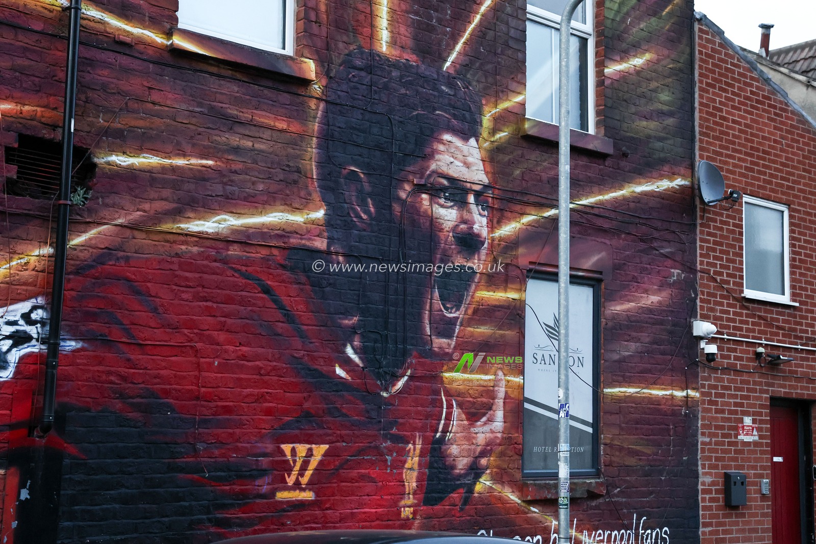 A general view of a Steven Gerrard mural prior to the UEFA Champions League Last 16 match Liverpool vs Paris Saint-Germain at Anfield, Liverpool, United Kingdom, 11th March 2025

(Photo by Mark Cosgrove/News Images)