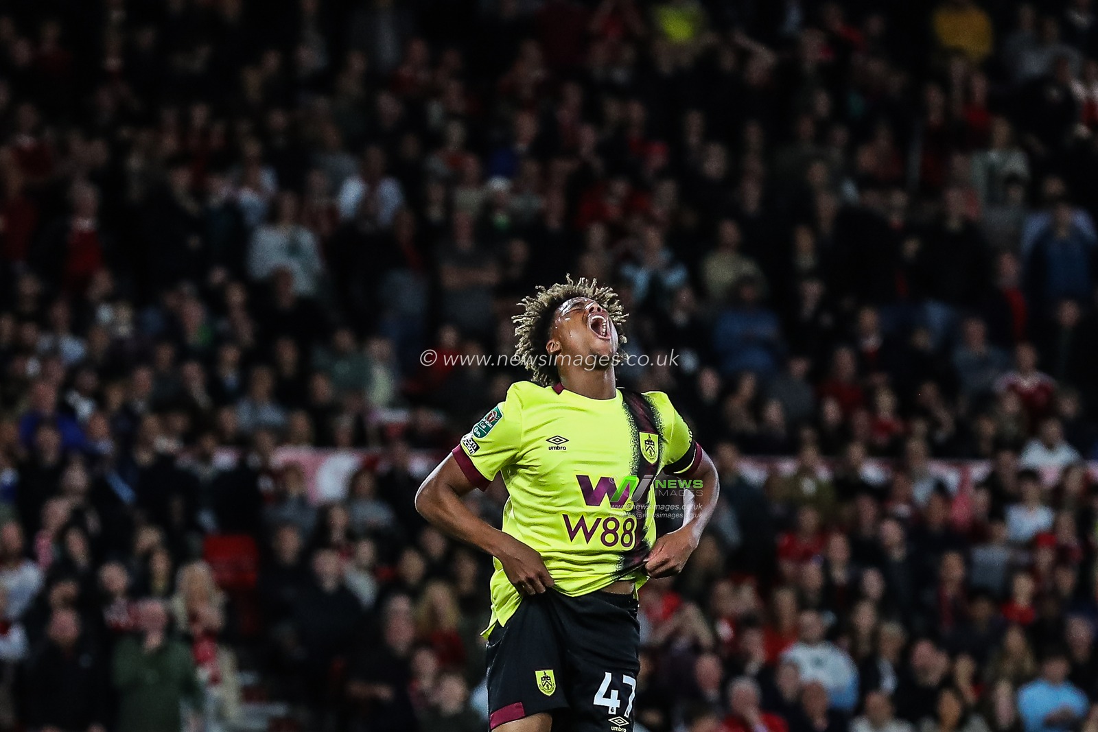 Wilson Odobert #47 of Burnley reacts to a missed chance on goal during the Carabao Cup match Nottingham Forest vs Burnley at City Ground, Nottingham, United Kingdom, 30th August 2023

(Photo by Gareth Evans/News Images)