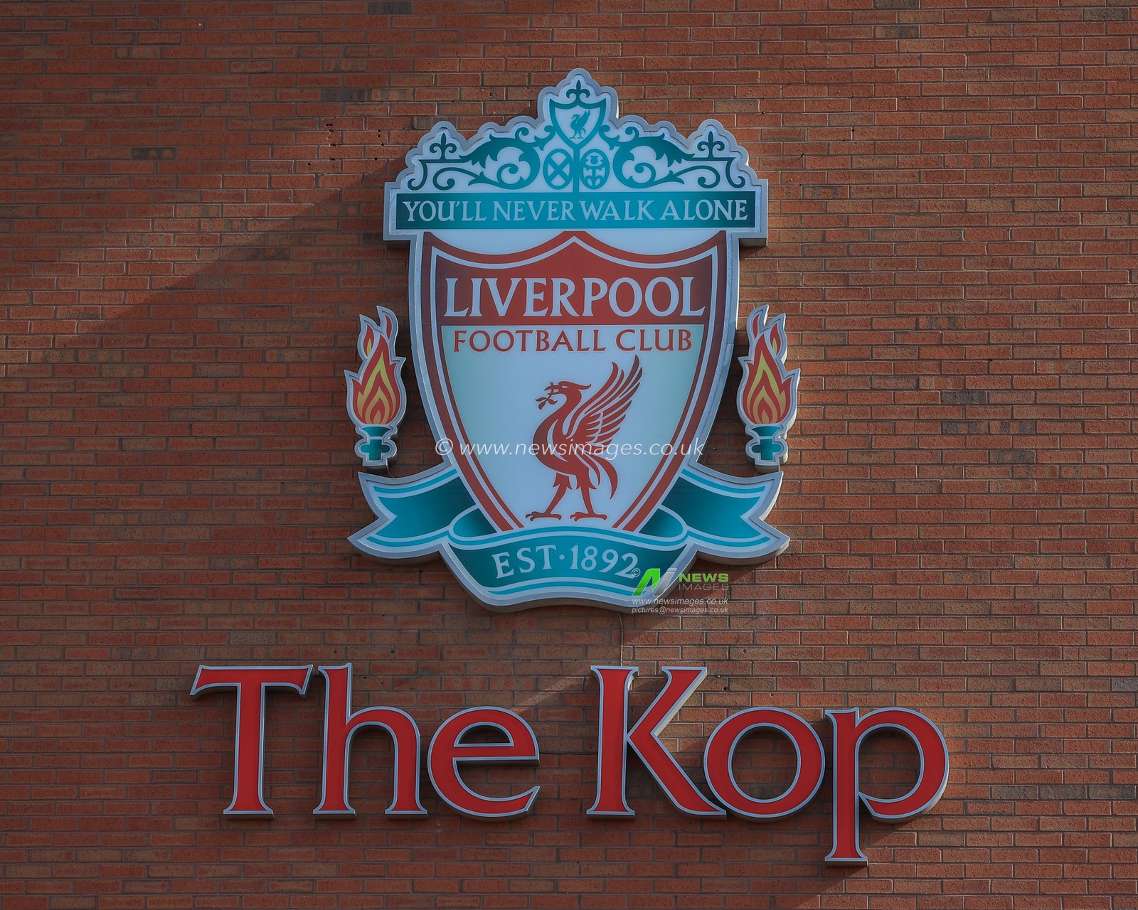 14th September 2019 , Anfield, Liverpool, England; Premier League Football, Liverpool vs Newcastle United ; Liverpoolâ€™s badge on the Top wall 


Credit: Mark Cosgrove/News Images 


Premier League/EFL Football images are subject to DataCo Licence