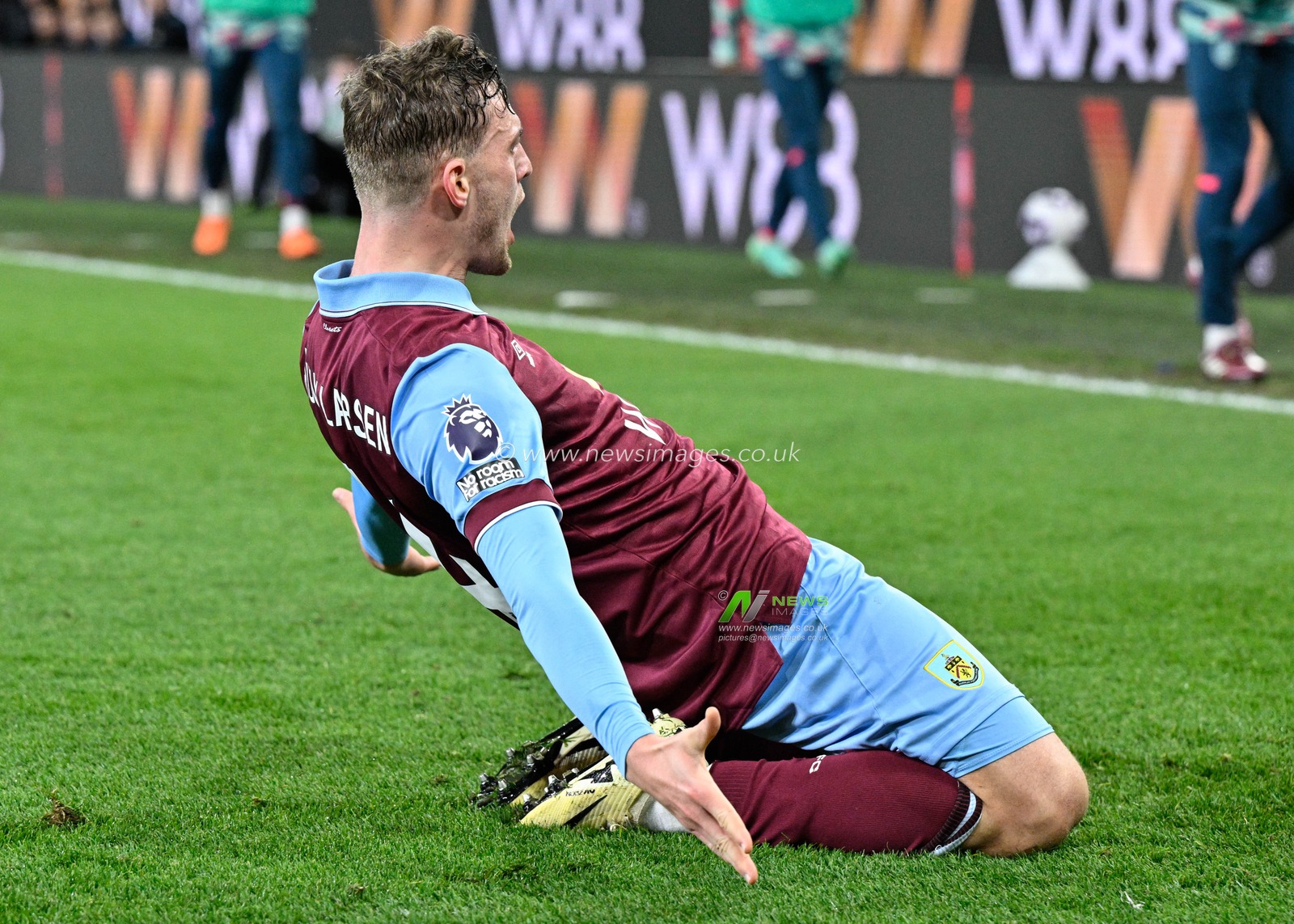 Jacob Bruun Larsen of Burnley celebrates his goal to make it 1-0 Burnley, during the Premier League match Burnley vs Wolverhampton Wanderers at Turf Moor, Burnley, United Kingdom, 2nd April 2024

(Photo by Cody Froggatt/News Images)