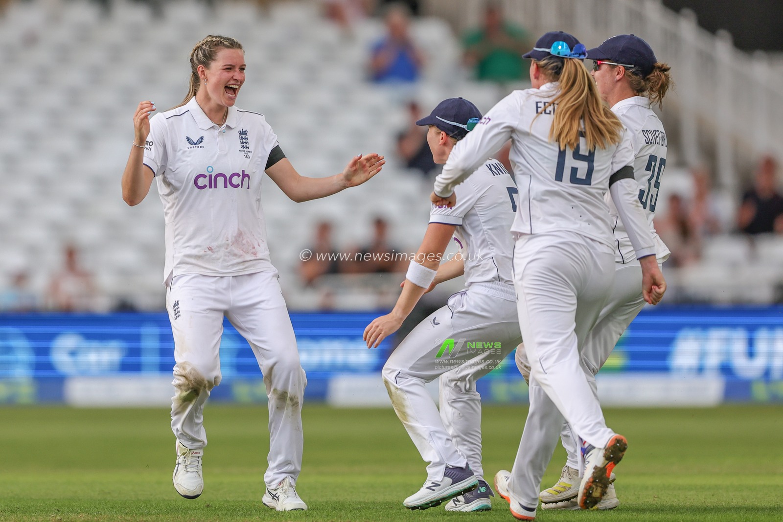 Lauren Bell of England celebrates the wicket of Ashleigh Gardner of Australia during the Metro Bank Women's Ashes 2023 match England vs Australia at Trent Bridge, Nottingham, United Kingdom, 22nd June 2023

(Photo by Mark Cosgrove/News Images)