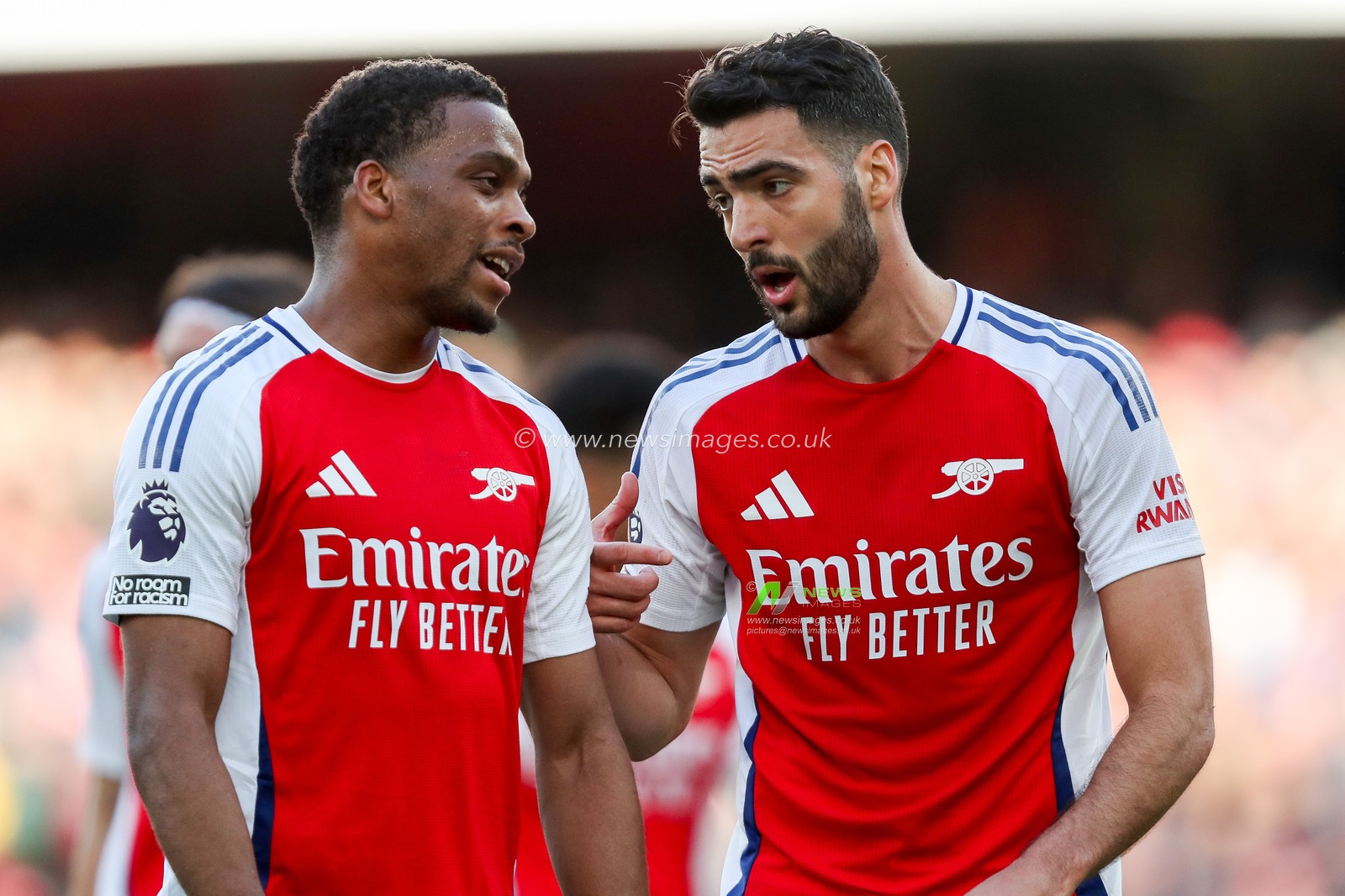 Jurrien Timber speaks to Mikel Merino of Arsenal during the Premier League match Arsenal vs West Ham United at Emirates Stadium, London, United Kingdom, 22nd February 2025

(Photo by Izzy Poles/News Images)