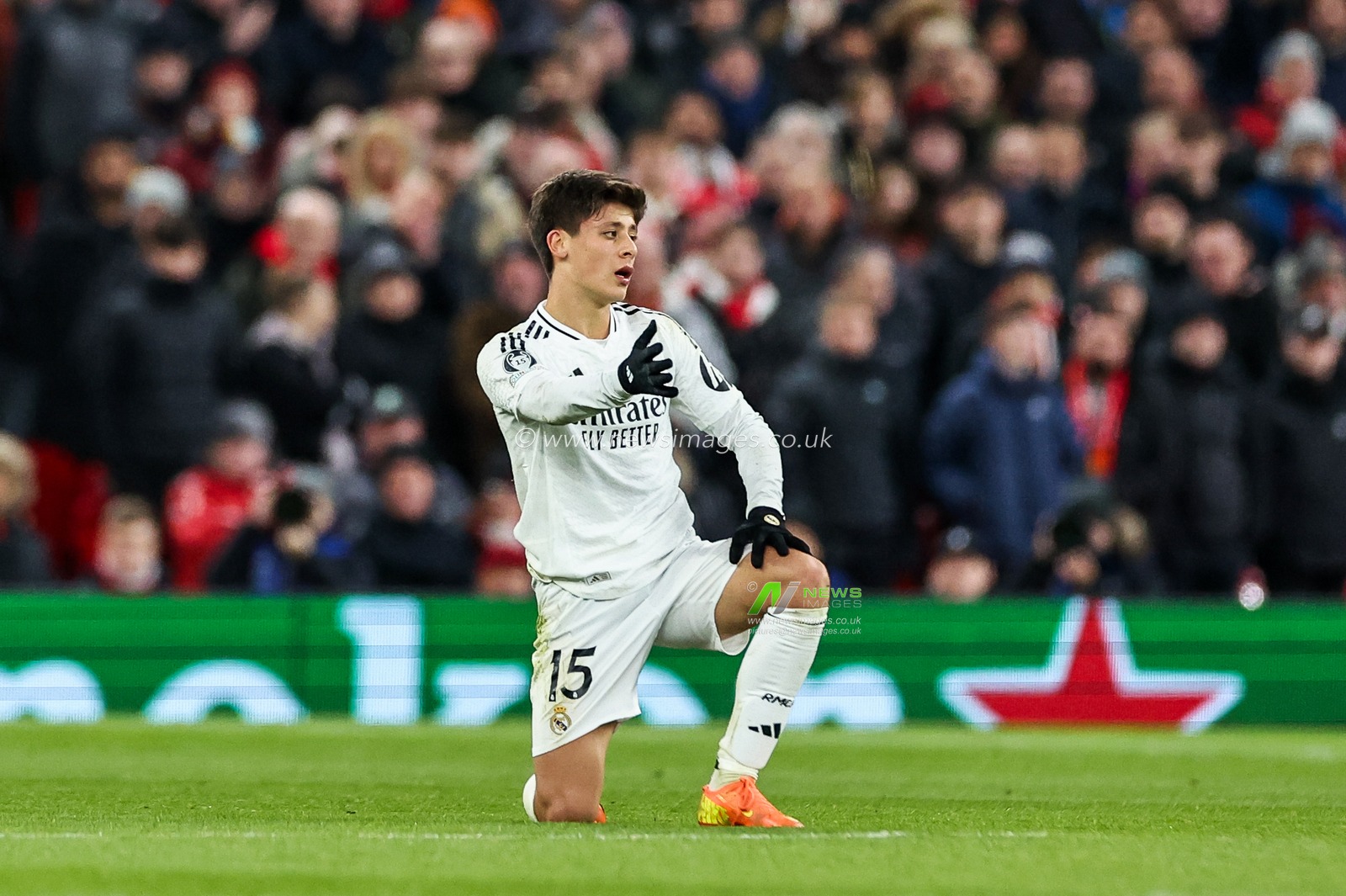 Arda GÃ¼ler of Real Madrid reacts during the UEFA Champions League, League Phase MD5 Liverpool v Real Madrid at Anfield, Liverpool, United Kingdom, 27th November 2024

(Photo by Mark Cosgrove/News Images)