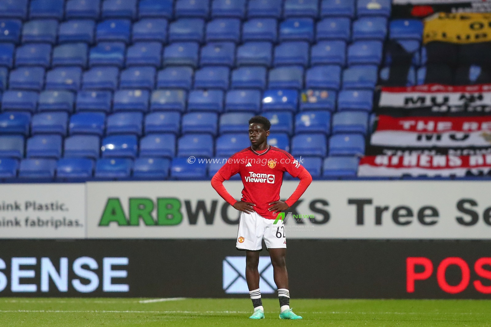 Omari Forson #62 of Manchester United  eacts to going 3-0 down during the EFL Trophy match Bolton Wanderers vs Manchester United U21 at Toughsheet Community Stadium, Bolton, United Kingdom, 26th September 2023

(Photo by Gareth Evans/News Images)