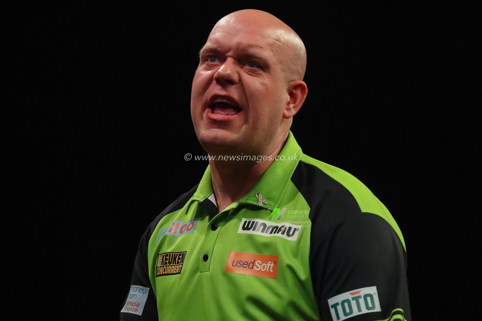 Michael Van Gerwen reacts during the 2023 Cazoo PDC Premier League Darts Night 10 at Utilita Arena Birmingham, Birmingham, United Kingdom, 6th April 2023

(Photo by Gareth Evans/News Images)