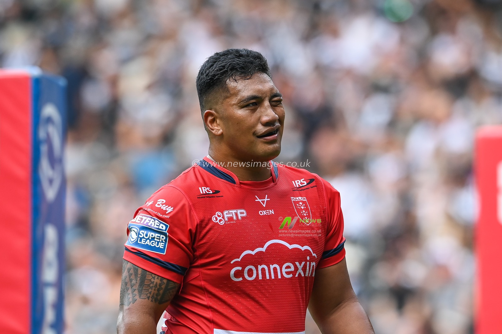 Albert Vete #8 of Hull KR winks at the Hull FC fans after scoring his try during the Betfred Super League match Hull FC vs Hull KR at MKM Stadium, Hull, United Kingdom, 3rd September 2022

(Photo by Craig Thomas/News Images)