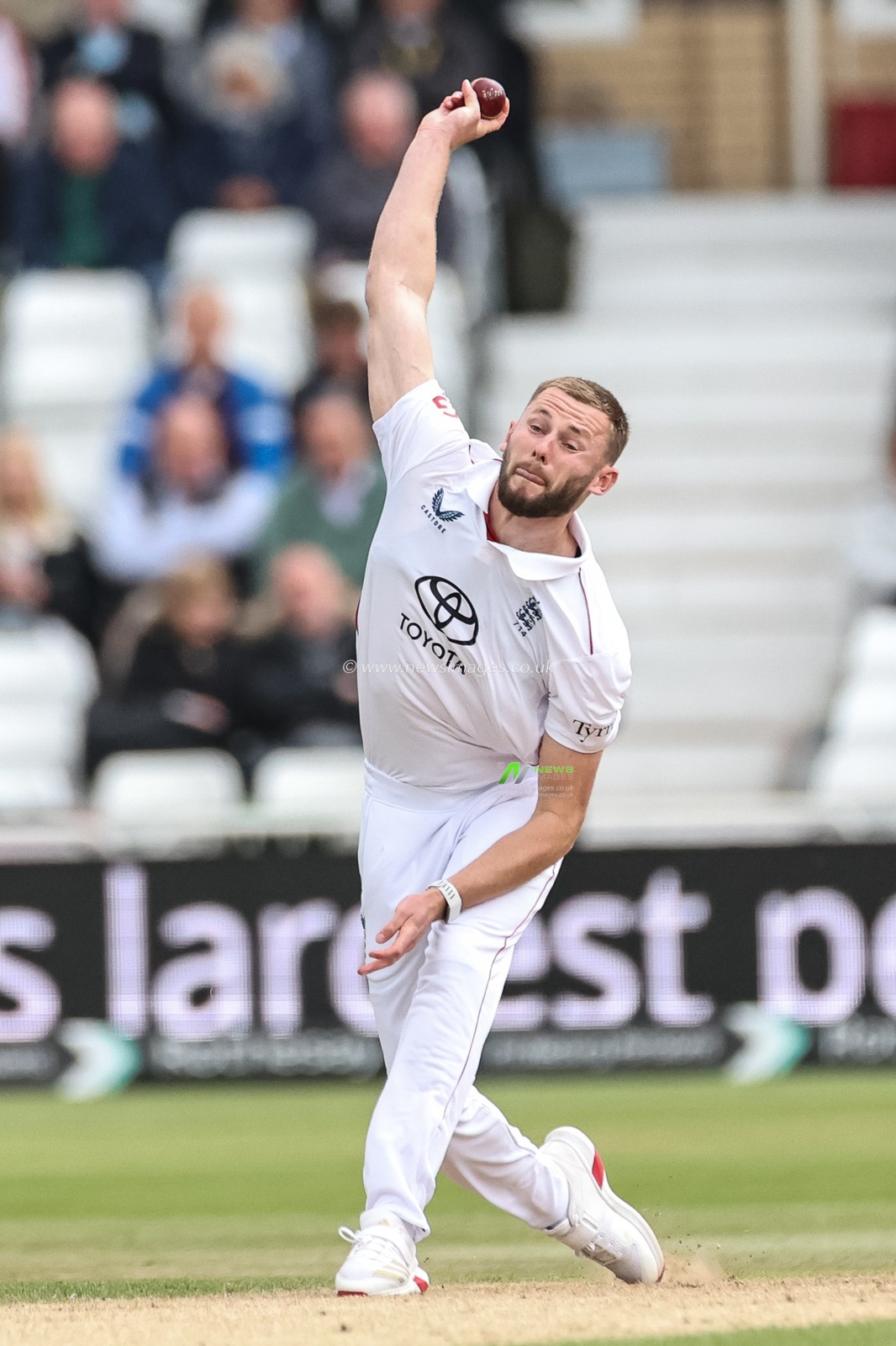 Gus Atkinson of England delivers the ball during the Rothesay Test Match Day 3 England vs Zimbabwe at Trent Bridge, Nottingham, United Kingdom, 24th May 2025

(Photo by Mark Cosgrove/News Images)