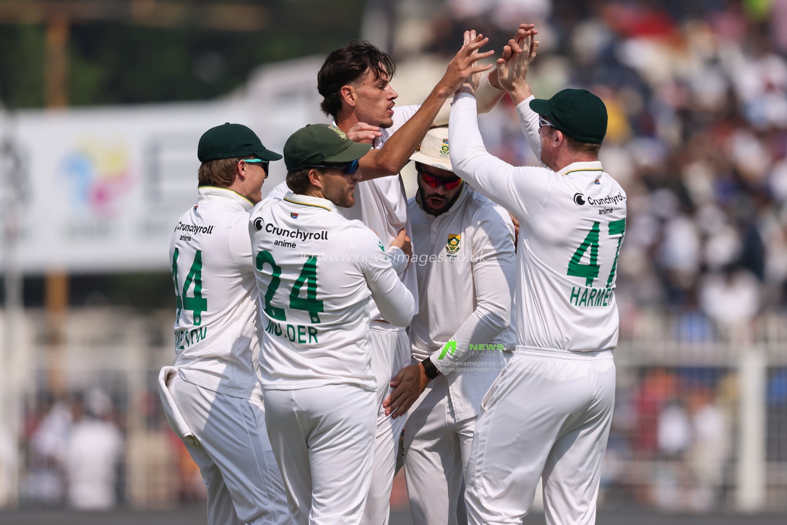 Marco Jansen of South Africa takes wicket of Yashasvi Jaiswal of India and celebrates during the IDFC First Bank Test Day 3 match India vs South Africa at Eden Gardens, Kolkata, India, 16th November 2025

(Photo by Shubhajit Roy Karmakar/News Images)