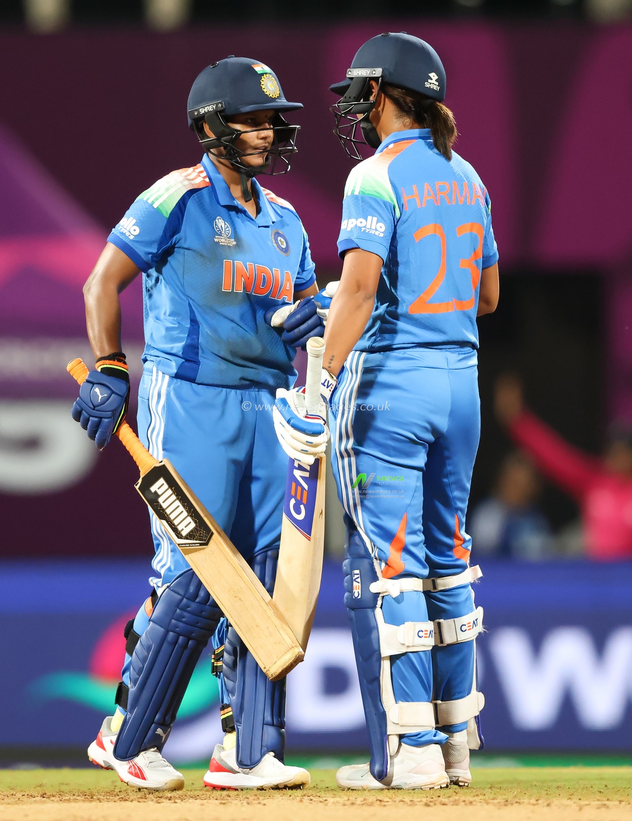 Depti Sharma of India and Harmanpreet Kaur (Captain) of India during the ICC Women's ODI Cricket World Cup Final 2025 session India Women vs South Africa Women at Dr. D.Y. Patil Sports Academy, Navi Mumbai, India, 2nd November 2025

(Photo by Shubhajit Roy Karmakar/News Images)