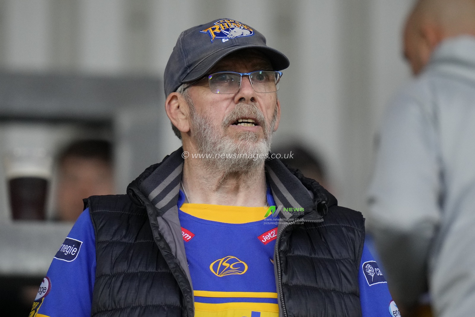 A Leeds Rhinos fan waits for the sides to come out for the warm up before the Betfred Super League Round 20 match St Helens vs Leeds Rhinos at Totally Wicked Stadium, St Helens, United Kingdom, 28th July 2023

(Photo by Steve Flynn/News Images)