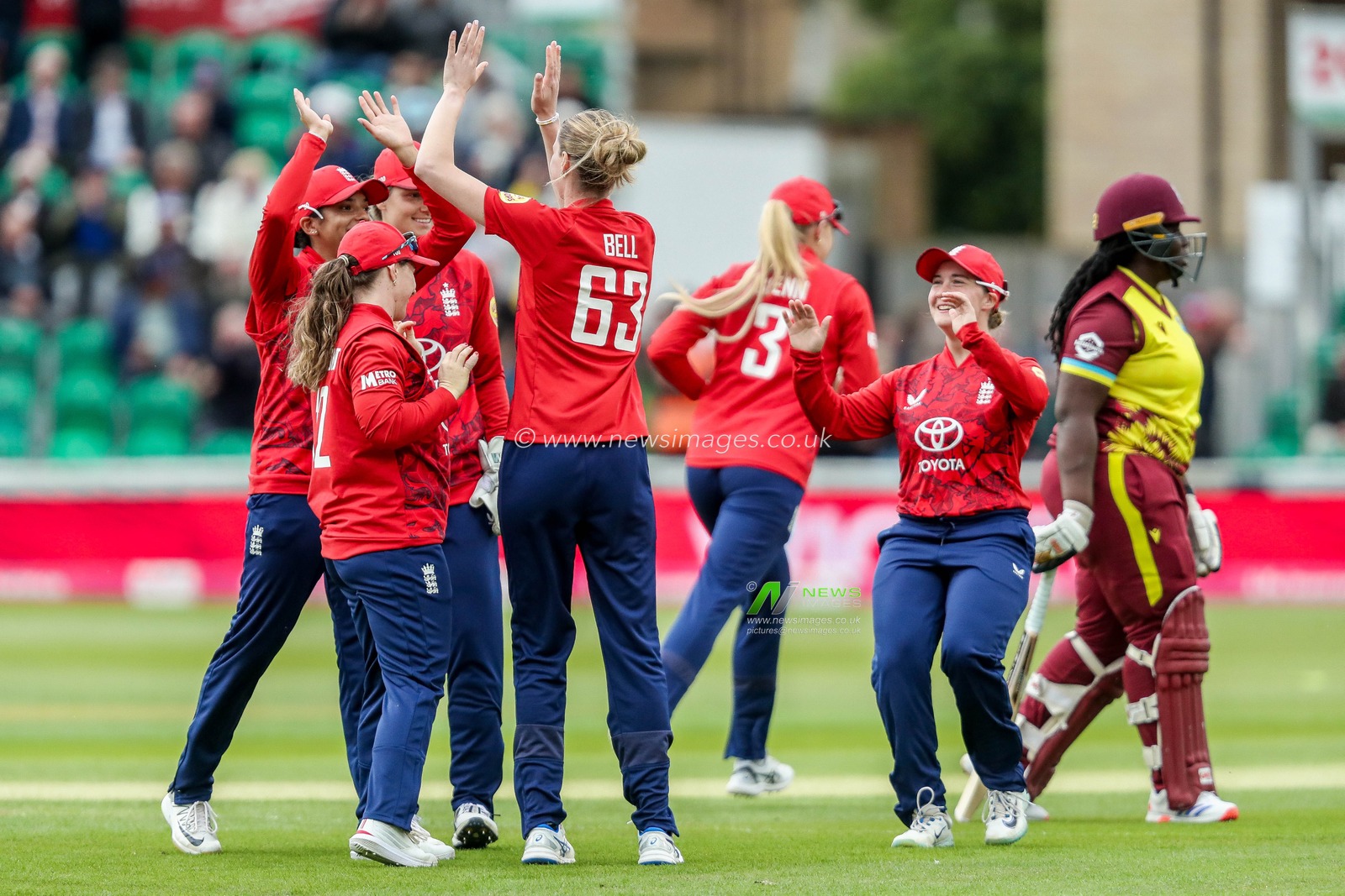 Lauren Bell of England Women celebrates after dismissing Qiana Joseph of West Indies Women during the 3rd Vitality IT20 Series match England Women vs West Indies Women at The Cloud County Ground, Chelmsford, United Kingdom, 26th May 2025

(Photo by Izzy Poles/News Images)