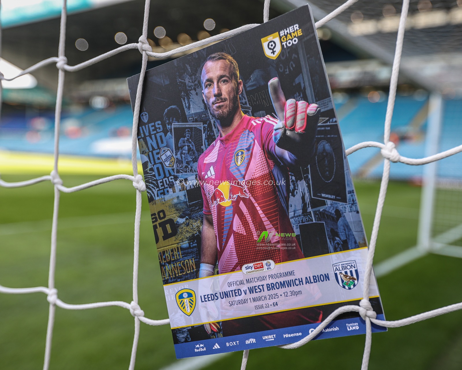 Alex Cairns of Leeds United on the cover of the match day programme during the Sky Bet Championship match Leeds United vs West Bromwich Albion at Elland Road, Leeds, United Kingdom, 1st March 2025

(Photo by Alfie Cosgrove/News Images)