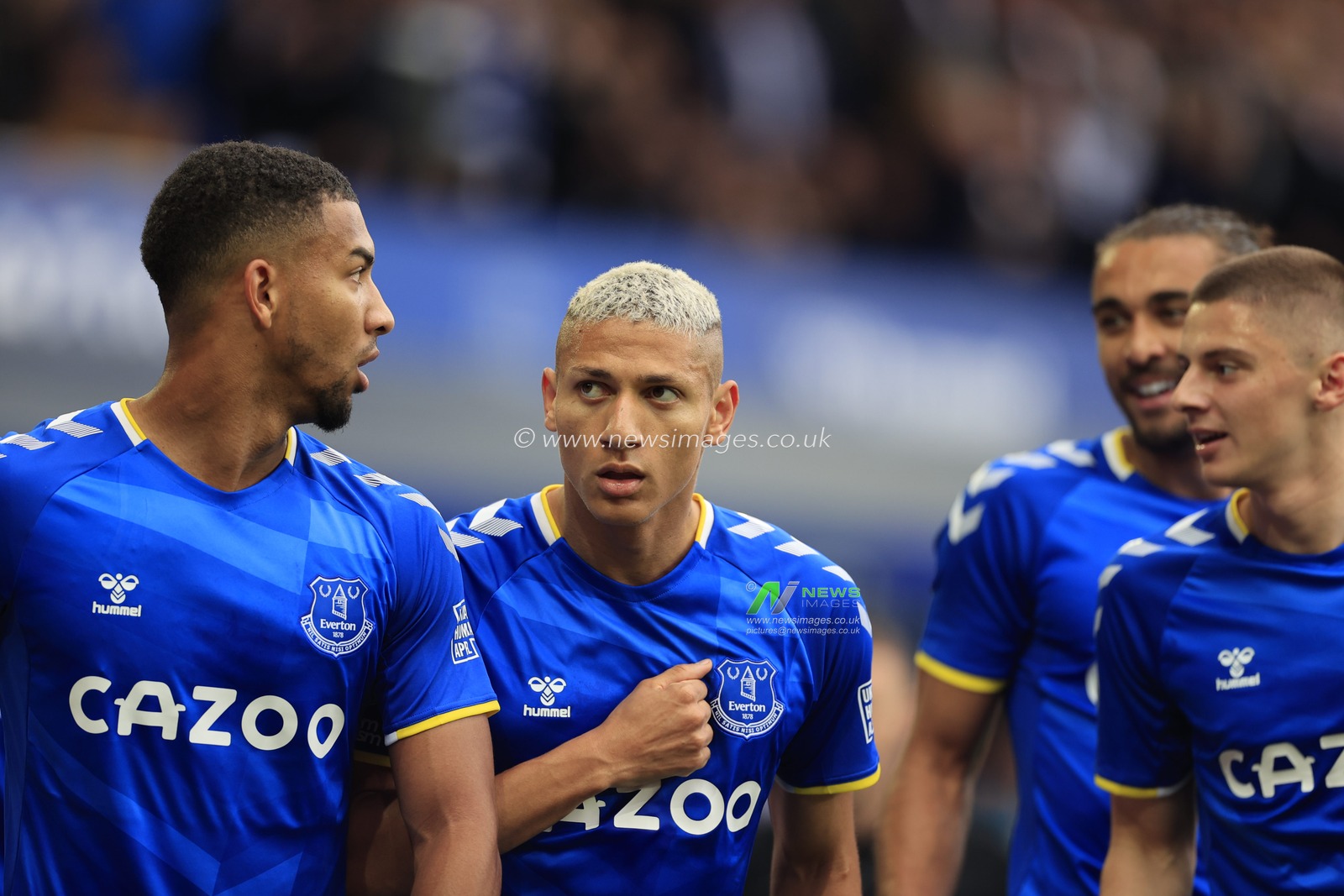 Richarlison #7 of Everton celebrates scoring to make it 1-0