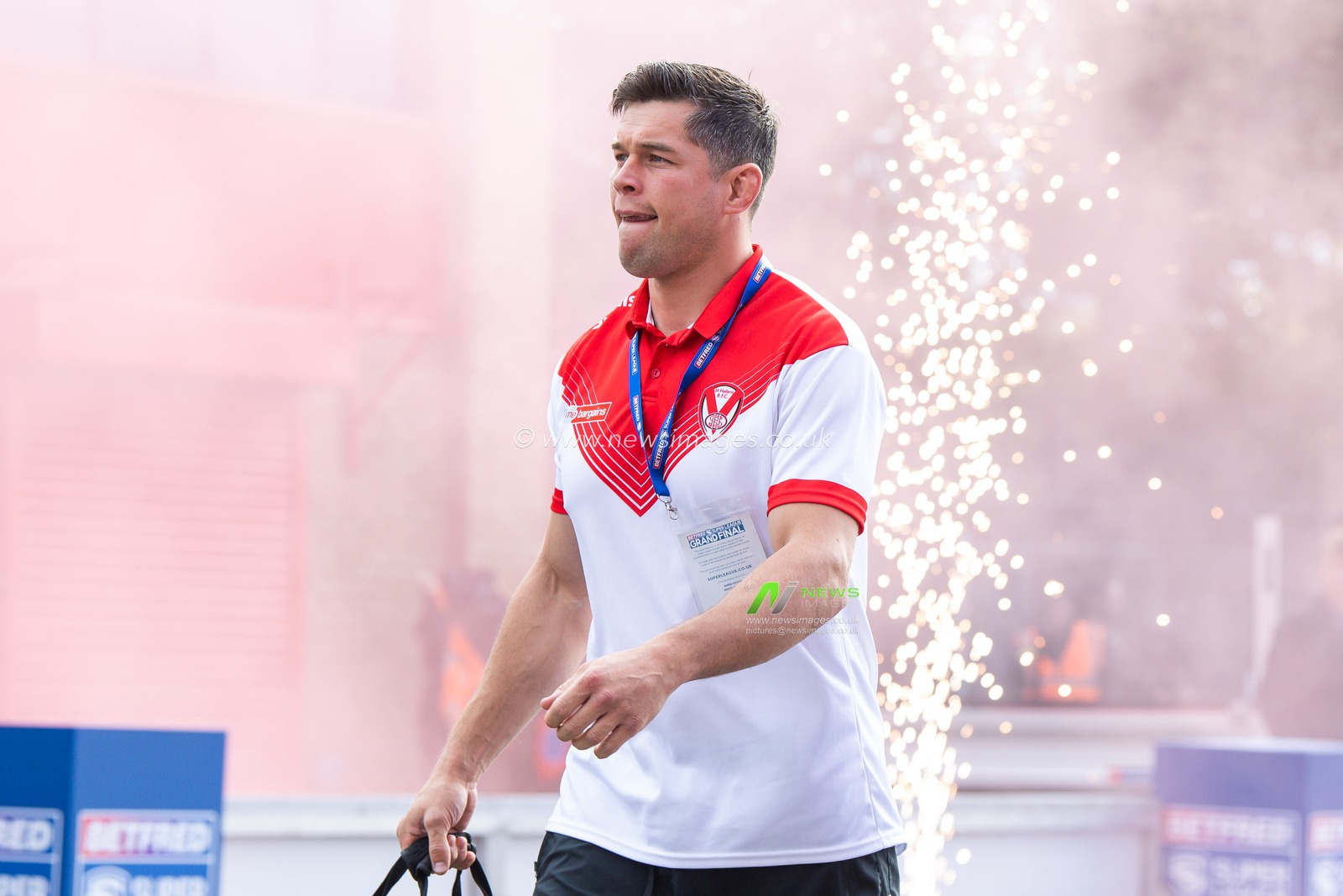 Louie McCarthy-Scarsbrook #15 of St Helens  arrives ahead of the 25th Betfred Super League Grand Final match St Helens vs Leeds Rhinos at Old Trafford, Manchester, United Kingdom, 24th September 2022

(Photo by Craig Thomas/News Images)
