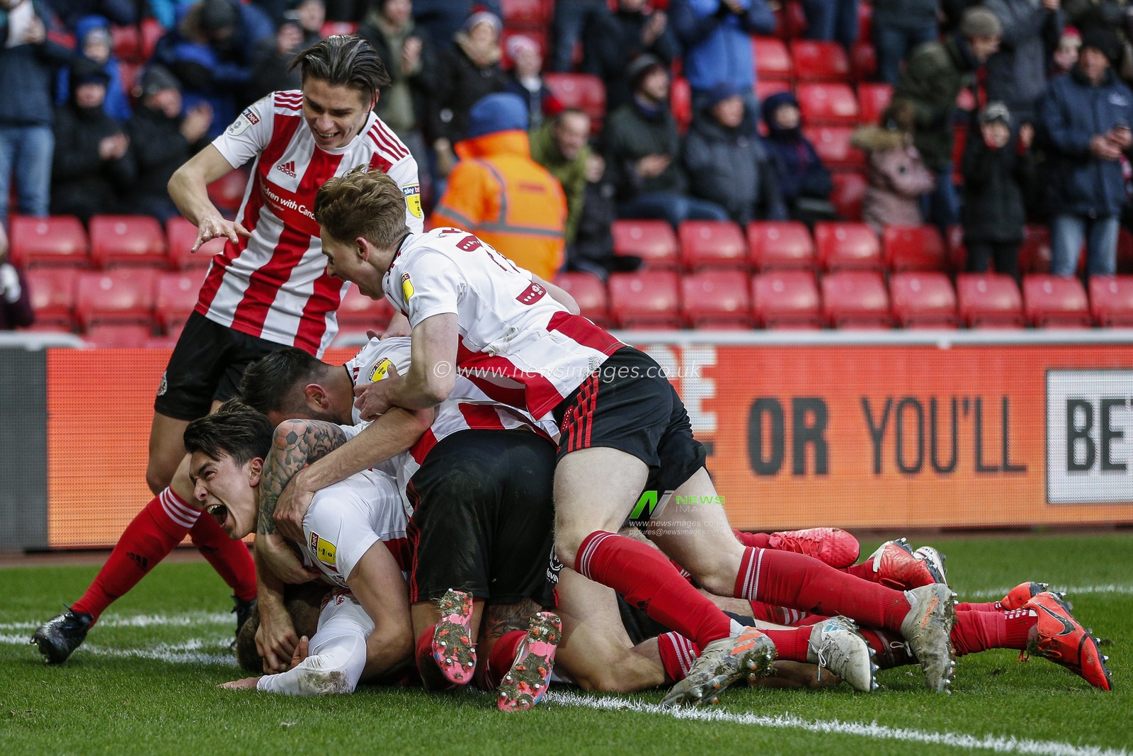 22nd February 2020, Stadium Of Light, Sunderland, England; Sky Bet League 1, Sunderland v Bristol Rovers : Charlie Wyke (9) of Sunderland celebrates his goal to make it 2-0