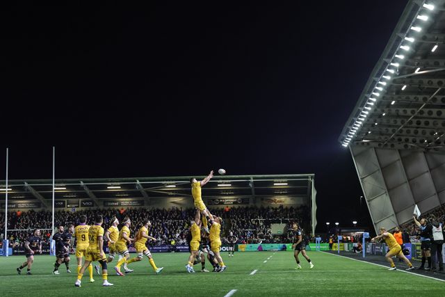 Sam Graham of Northampton Saints jumps up to win the ball in a a lineout during the Gallagher Premiership match Newcastle Red Bulls vs Northampton Saints at Kingston Park, Newcastle, United Kingdom, 17th October 2025

(Photo by Mark Cosgrove/News Images)