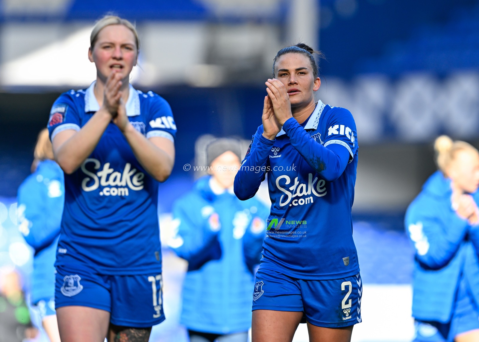 Katrine Veje of Everton Women claps fans at full time, during The FA Women's Super League match Everton Women vs Liverpool Women at Goodison Park, Liverpool, United Kingdom, 24th March 2024

(Photo by Cody Froggatt/News Images)