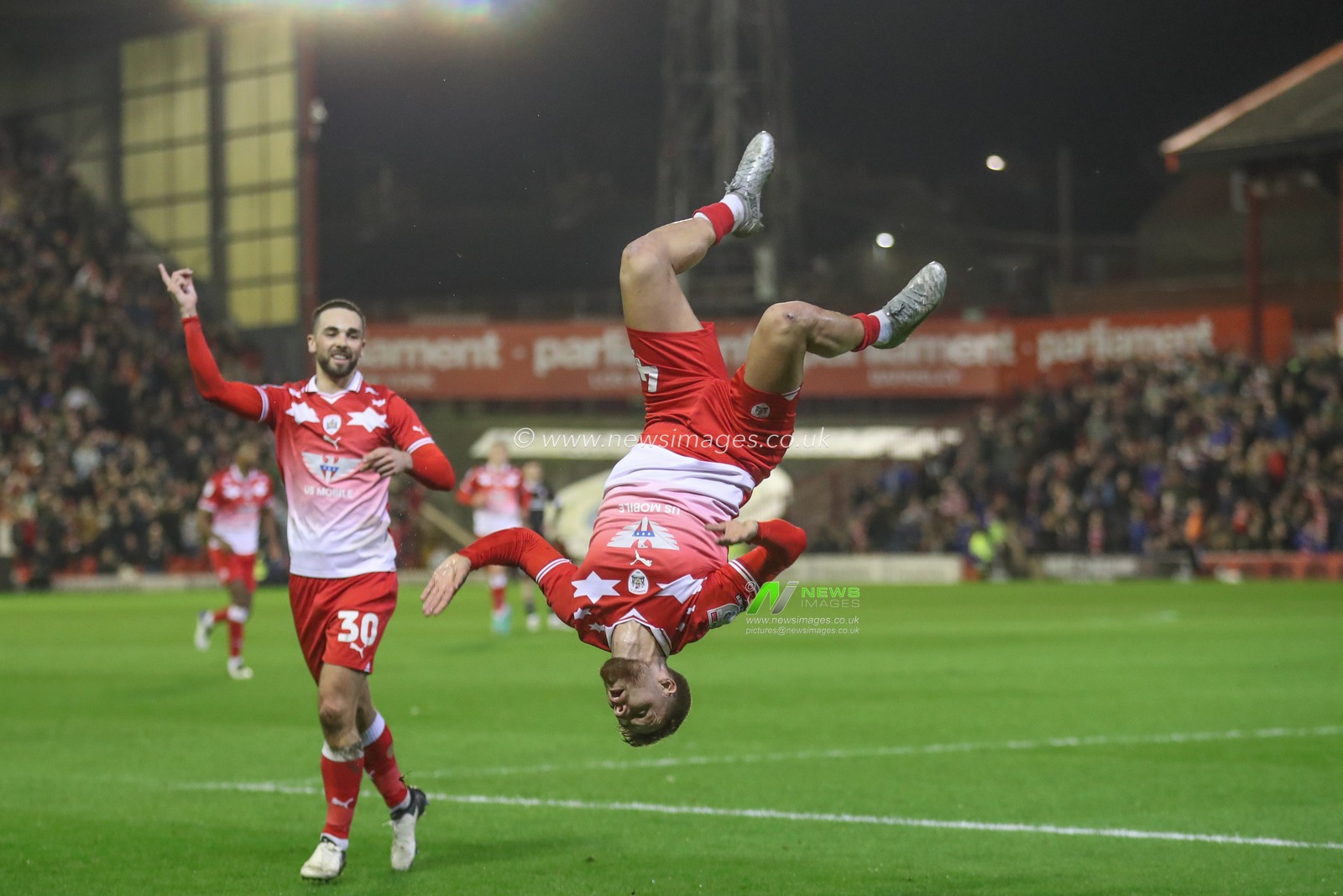 John Mcatee of Barnsley celebrates his goal to make it 1-0 during the Sky Bet League 1 match Barnsley vs Bolton Wanderers at Oakwell, Barnsley, United Kingdom, 5th March 2024

(Photo by Alfie Cosgrove/News Images)