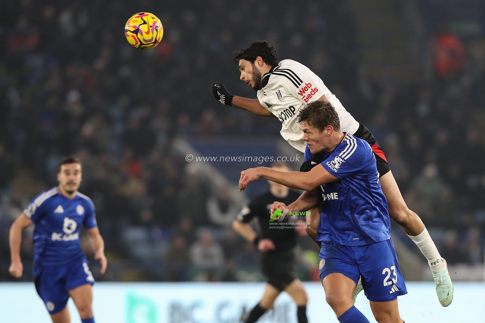 RaÃºl JimÃ©nez of Fulham wins the high ball during the Premier League match Leicester City vs Fulham at King Power Stadium, Leicester, United Kingdom, 18th January 2025

(Photo by Gareth Evans/News Images)