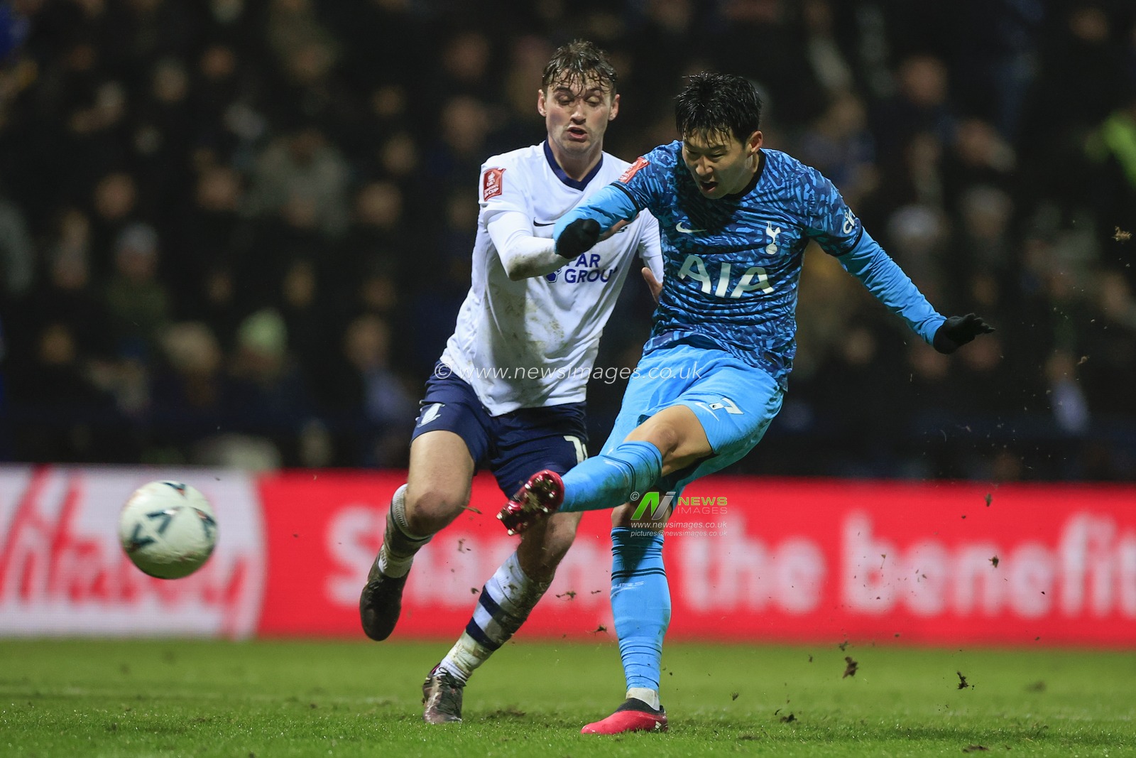 Son Heung-Min #7 of Tottenham Hotspur scores to make it 0-2 during the Emirates FA Cup Fourth Round match Preston North End vs Tottenham Hotspur at Deepdale, Preston, United Kingdom, 28th January 2023

(Photo by Conor Molloy/News Images)