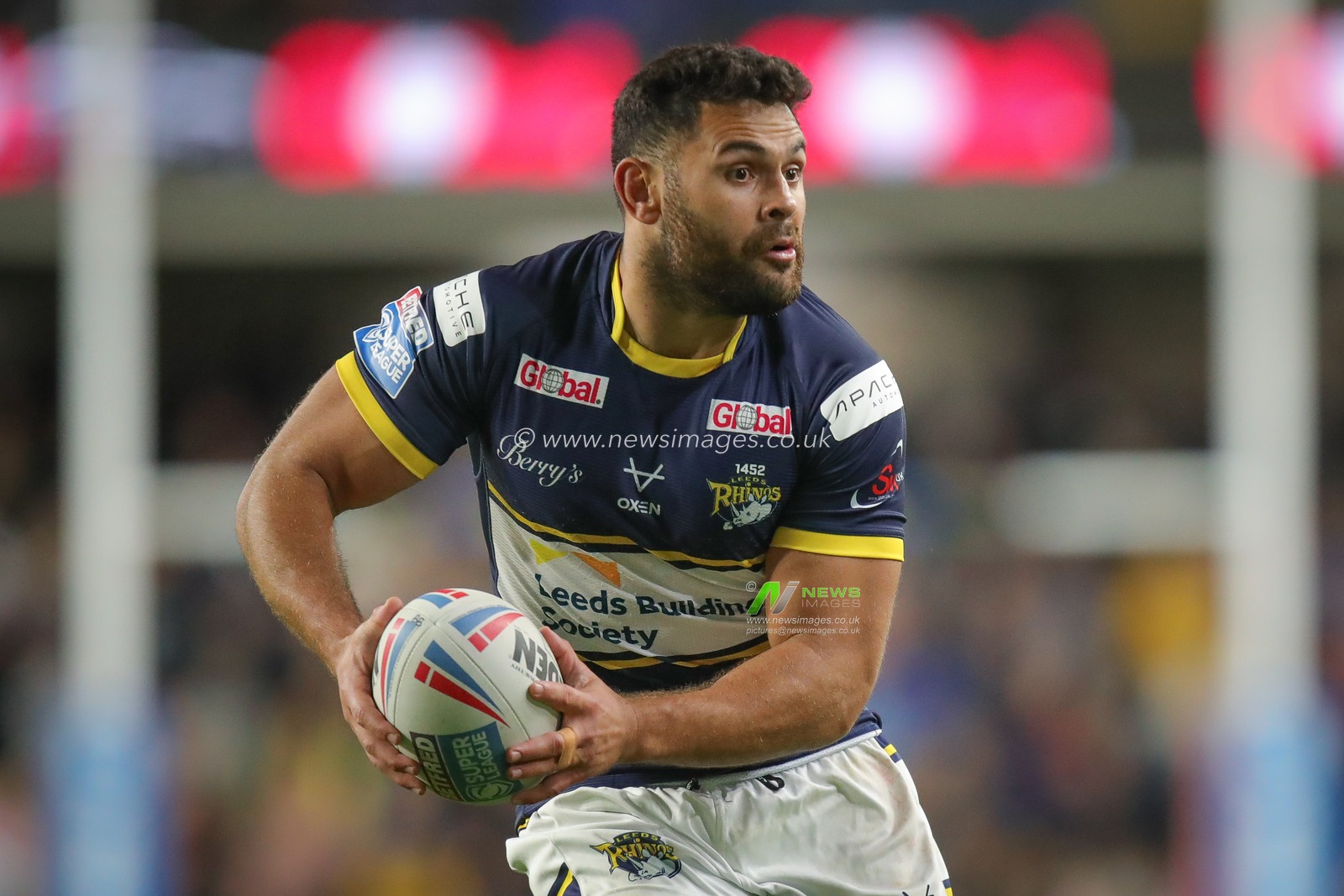 Rhyse Martin #12 of Leeds Rhinos runs with the ball during the Betfred Super League Round 27 match Leeds Rhinos vs Castleford Tigers at Headingley Stadium, Leeds, United Kingdom, 22nd September 2023

(Photo by James Heaton/News Images)