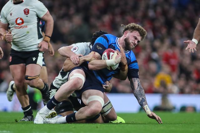 Warner Dearns of Japanv is brought down during the Quilter Nations Series 2025 match Wales vs Japan at Principality Stadium, Cardiff, United Kingdom, 15th November 2025

(Photo by Andrew Lewis/News Images)

*** GER AUT SUI OUT ***
