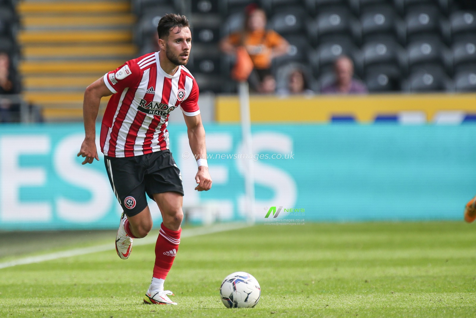 George Baldock #2 of Sheffield United with the ball