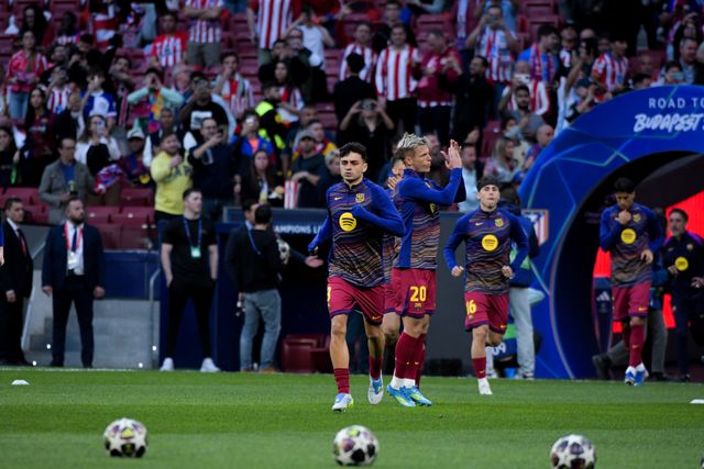 Pedri of FC Barcelona during the warm up of the UEFA Champions League Quarter Finals match Atletico Madrid vs Barcelona at Riyadh Air Metropolitano, Madrid, Spain on 14 April 2026

(Photo by Samuel Carreno/News Images)