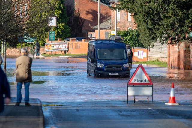 Car stranded in flood water in the aftermath of Storm Christoph