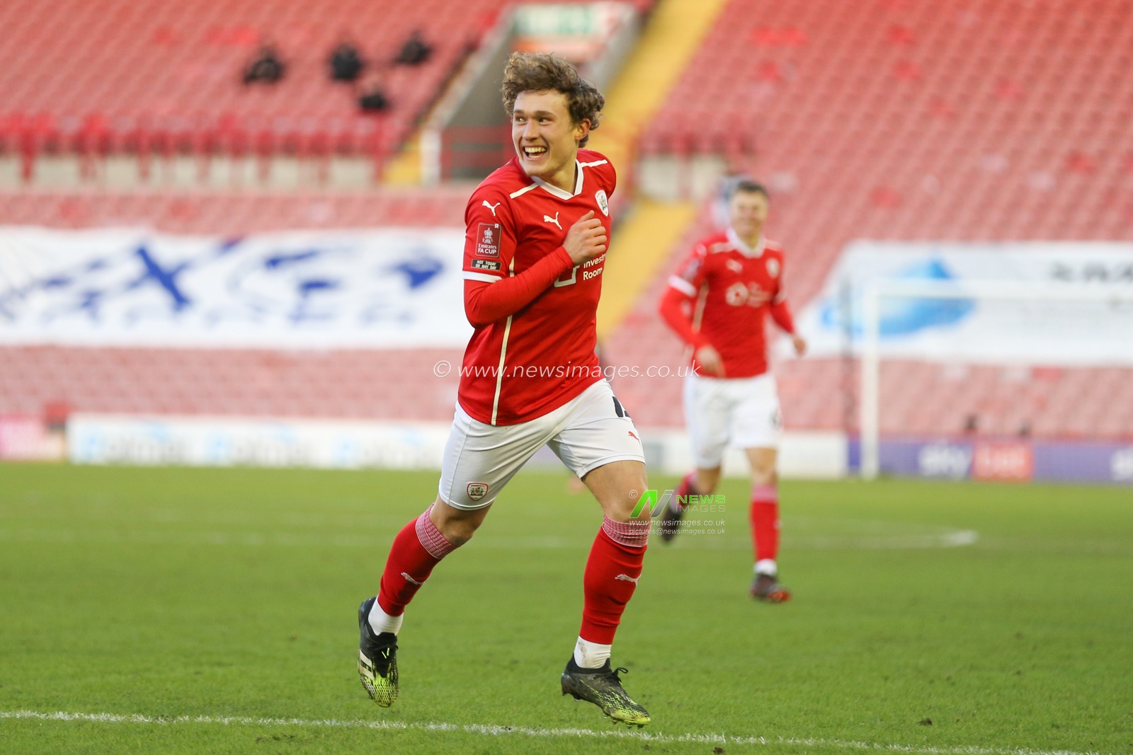 CELEBRATION Callum Styles #4 of Barnsley celebrates his goal to make it 1-0