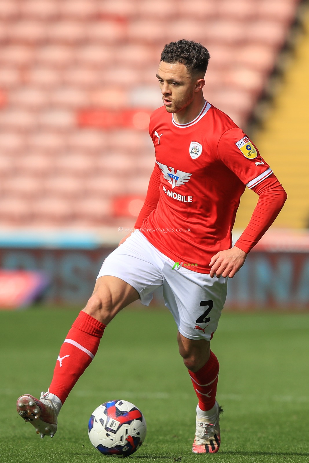 Jordan Williams #2 of Barnsley with the ball during the Sky Bet League 1 match Barnsley vs Oxford United at Oakwell, Barnsley, United Kingdom, 22nd April 2023

(Photo by Alfie Cosgrove/News Images)