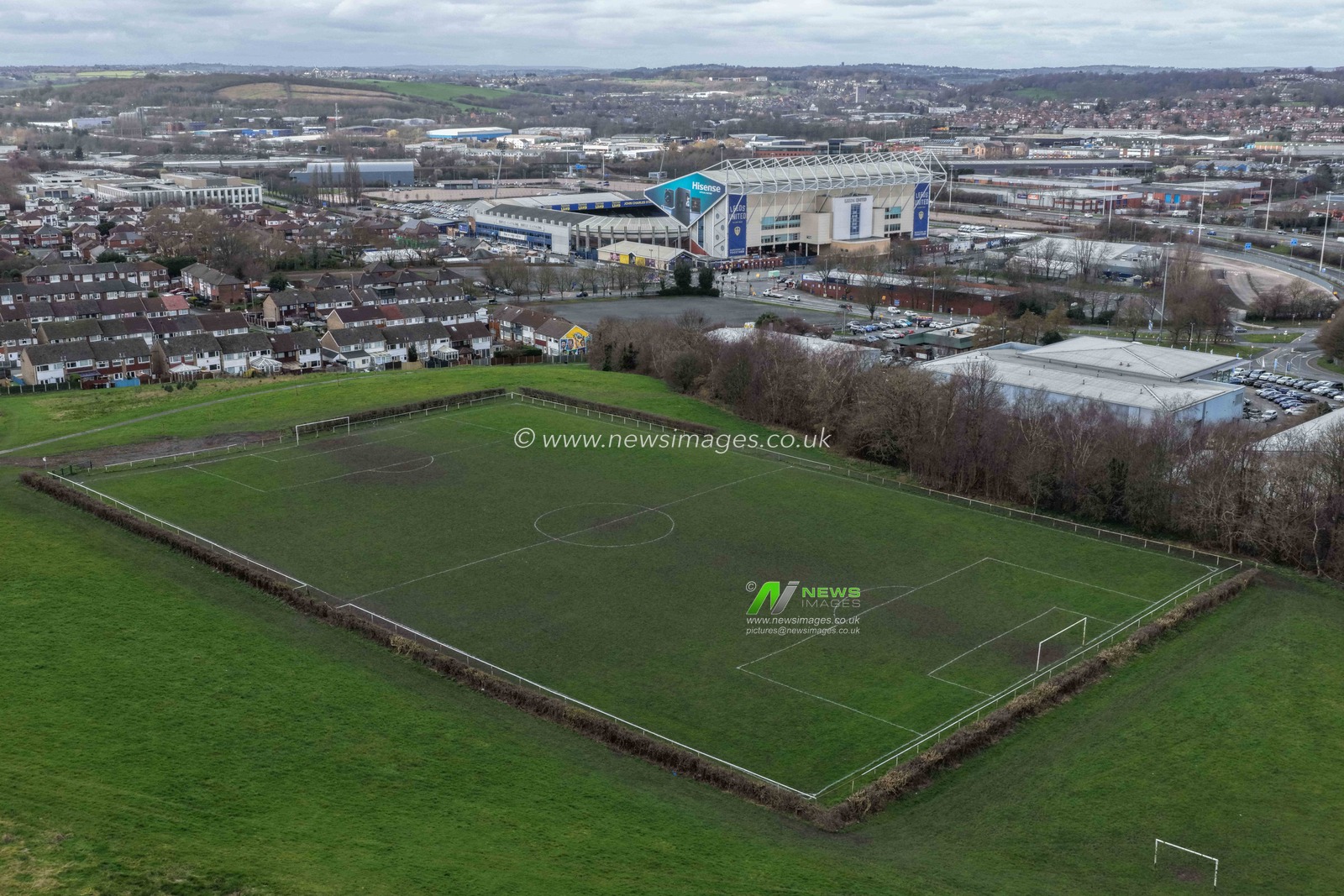 An aerial view of Elland Road from above an association football pitch during the Premier League match Leeds United vs Manchester City at Elland Road, Leeds, United Kingdom on 28 February 2026

(Photo by Mark Cosgrove/News Images)