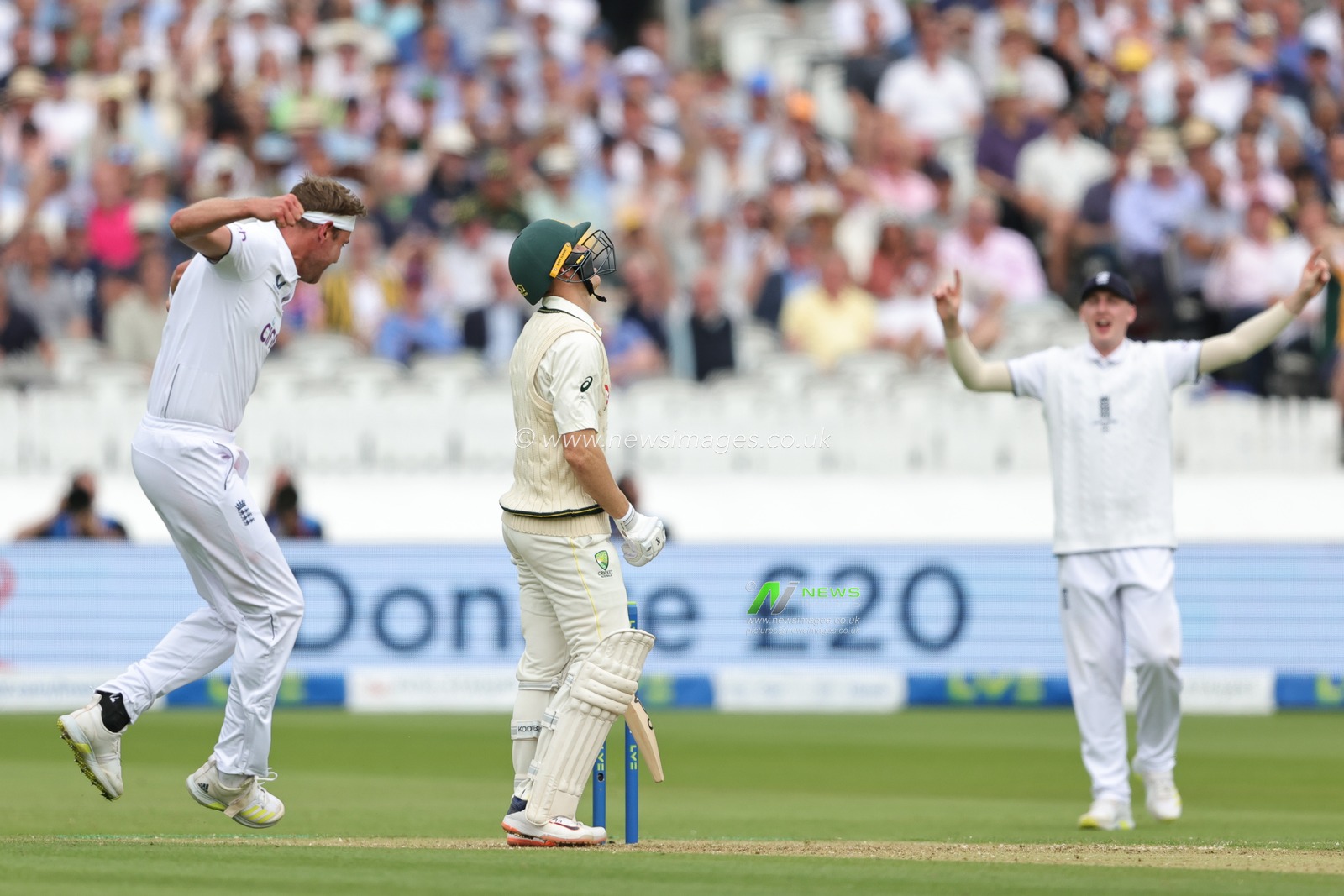 Stuart Broad of England celebrates the LBW but it is ruled out by the umpire during the LV= Insurance Ashes Test Series Second Test Day 1 England v Australia at Lords, London, United Kingdom, 28th June 2023

(Photo by Mark Cosgrove/News Images)