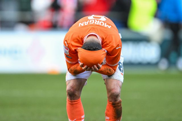 Albie Morgan of Blackpool is dejected at the final whistle of the Sky Bet League 1 match Blackpool vs Leyton Orient at Bloomfield Road, Blackpool, United Kingdom, 15th March 2025

(Photo by Craig Thomas/News Images)