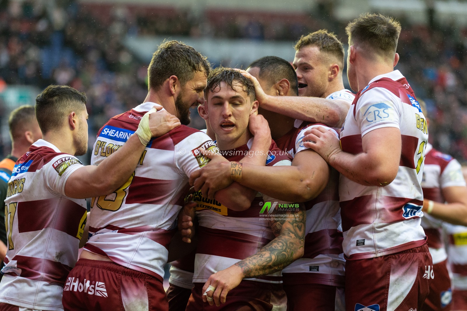 27th April 2019 , DW Stadium, Wigan, England;  Betfred Super League, Round 13, Wigan Warriors vs Castleford Tigers ; Sam Powell of Wigan Warriors celebrates his try

Credit: Richard Long/News Images