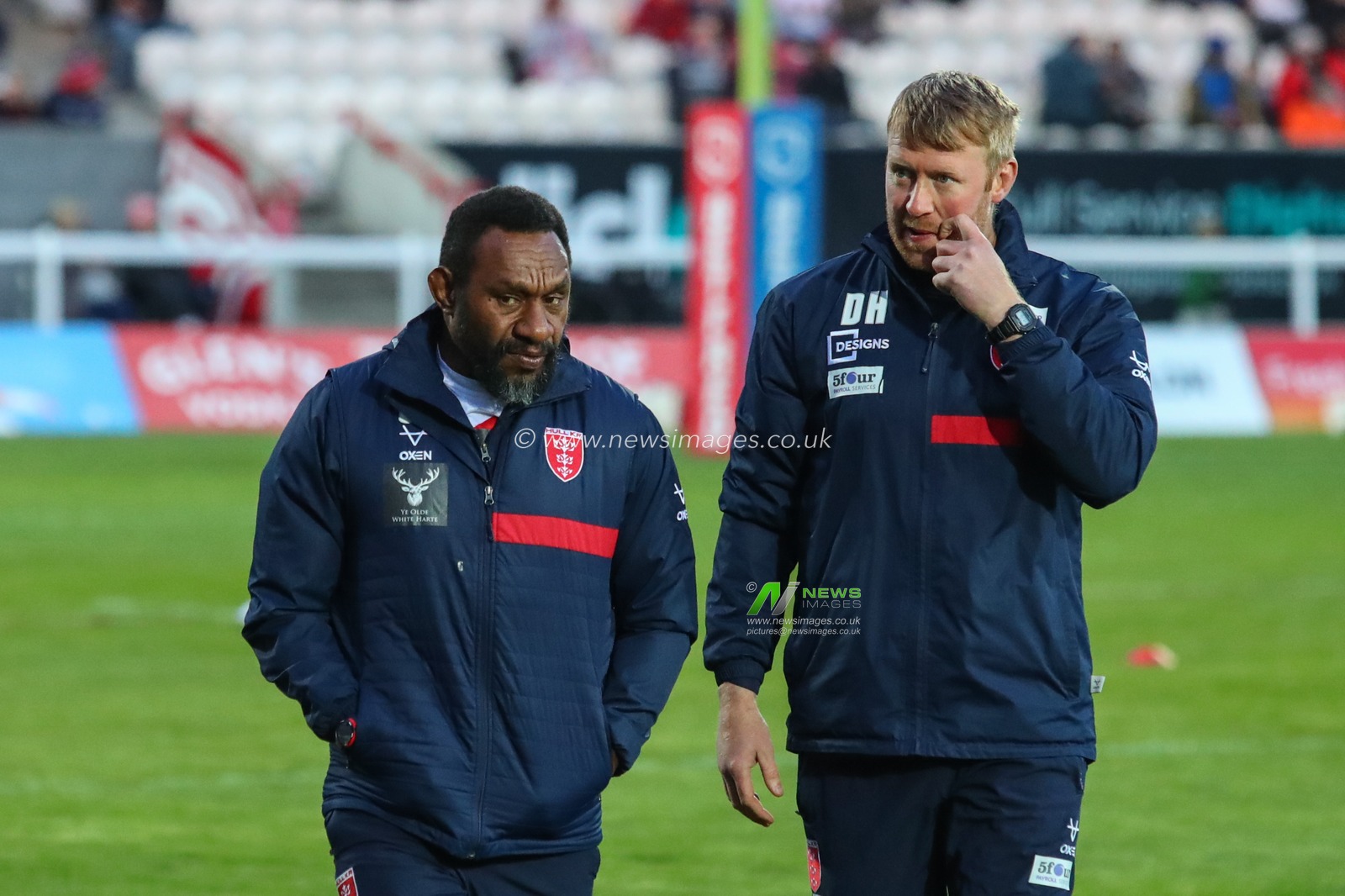 Stanley Gene and David Hodgson of Hull KR prior to the match against Warrington Wolves