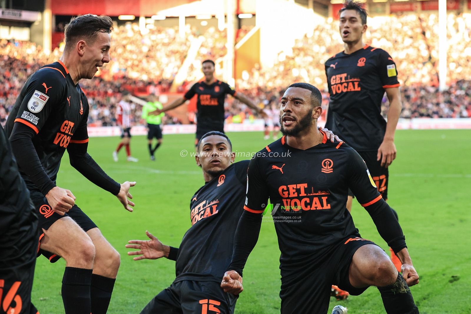 Keshi Anderson #10 of Blackpool celebrates his goal to make it 0-1