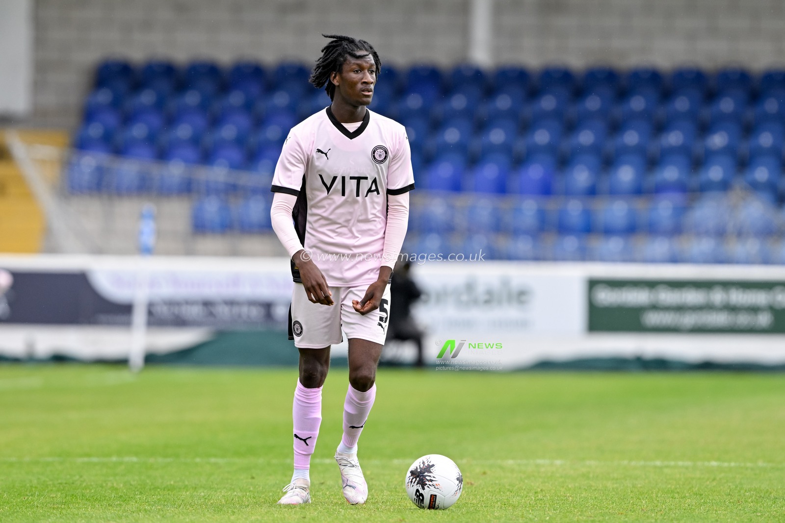 Jid Okeke of Stockport County in action during the Pre-season friendly match Chester vs Stockport County at Deva Stadium, Chester, United Kingdom, 6th July 2024

(Photo by Cody Froggatt/News Images)