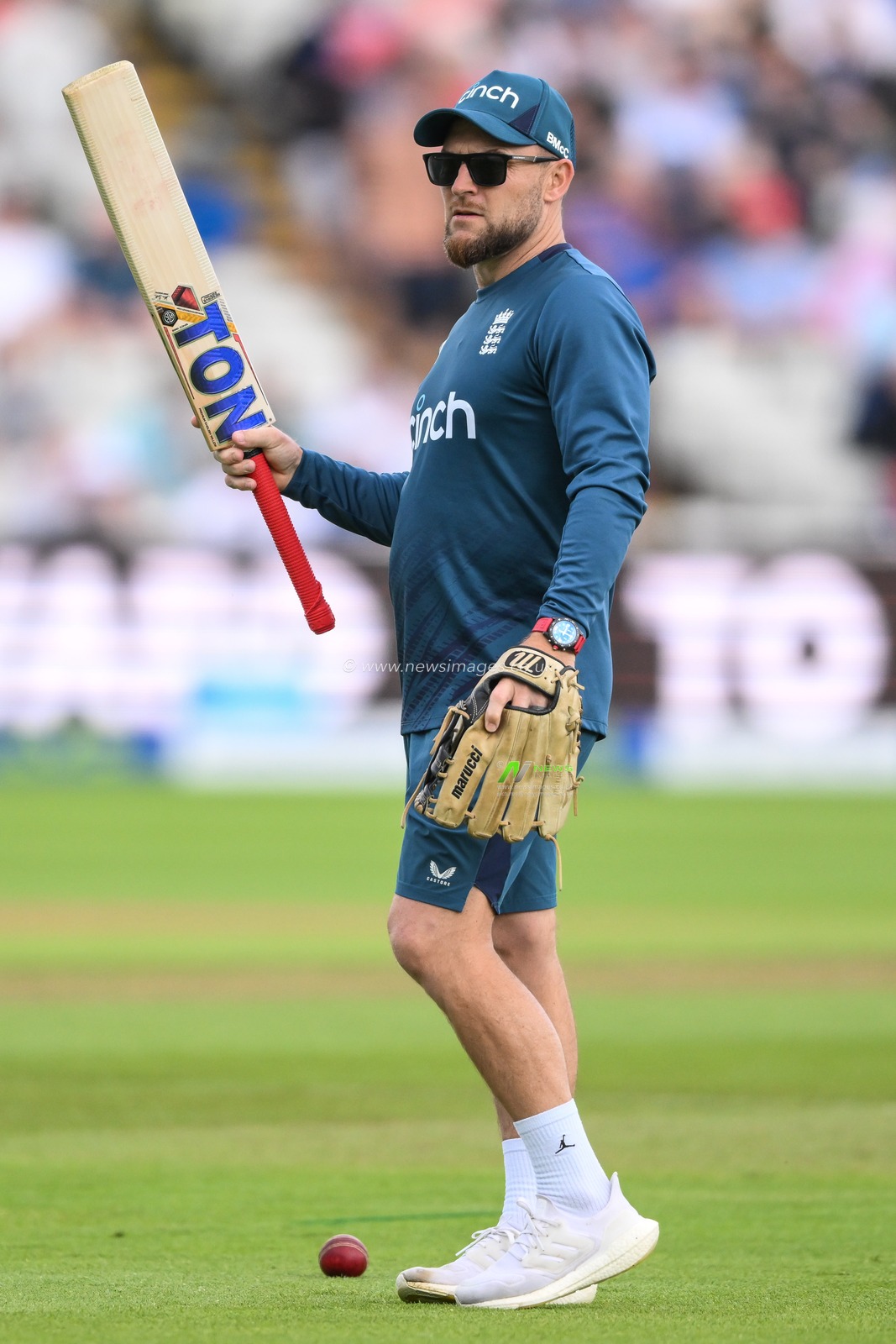 Brendon McCullum Head Coach of England during the pre match warm up ahead of the LV= Insurance Ashes Test Series Day 4 match England vs Australia at Edgbaston, Birmingham, United Kingdom, 19th June 2023

(Photo by Craig Thomas/News Images)