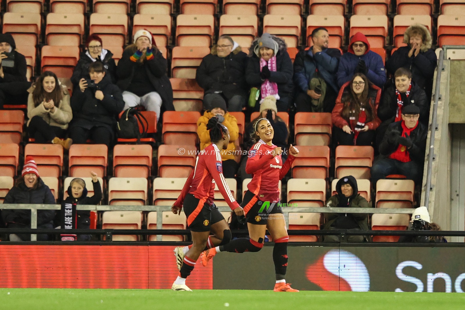 Gabby George of Manchester United celebrates her goal to make it 4-2 during the Women's League Cup - Group Stage - Group A Manchester United Women v Newcastle United women at Leigh Sports Village, Leigh, United Kingdom, 11th December 2024

(Photo by Alfie Cosgrove/News Images)