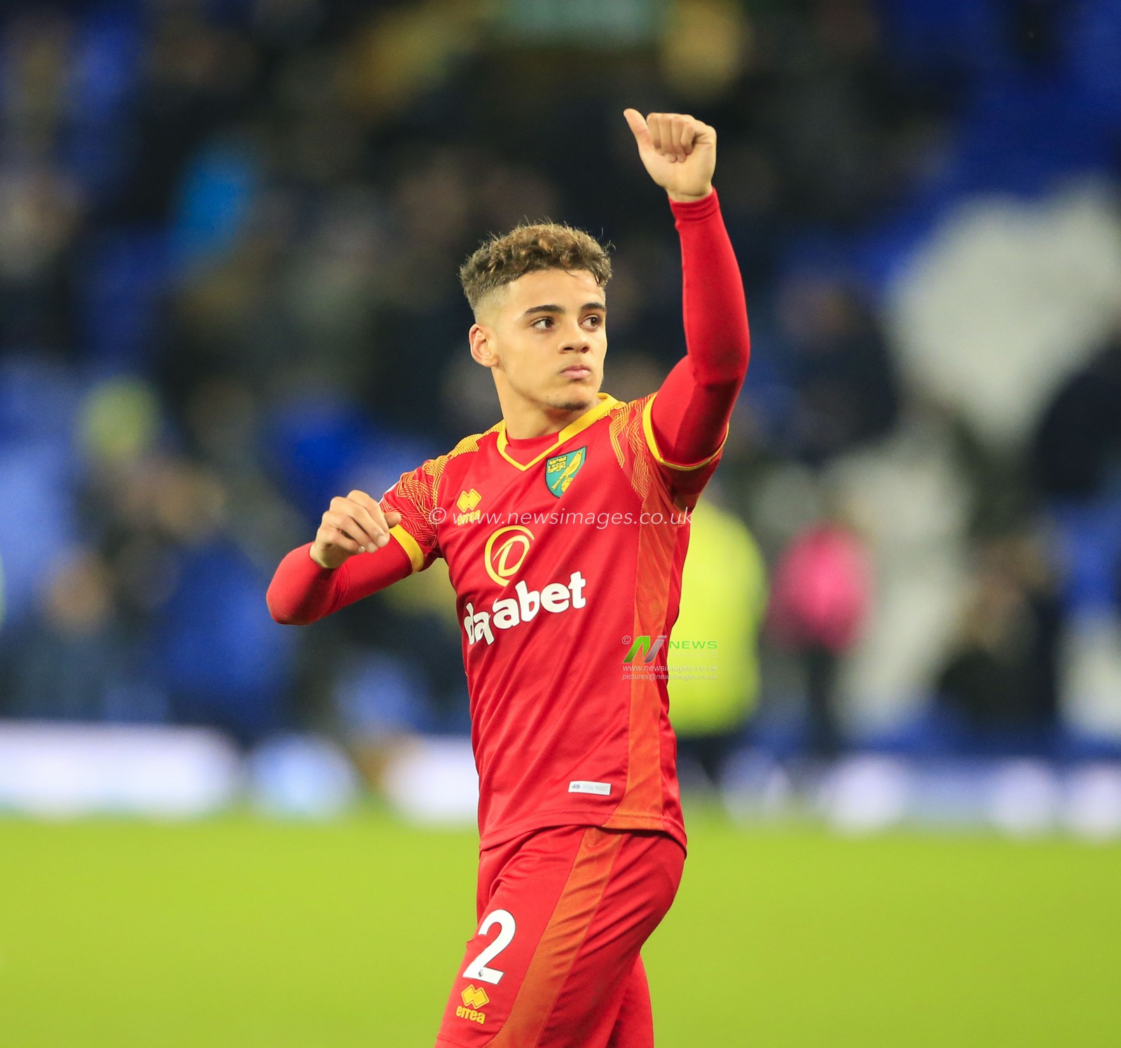23rd November 2019, Goodison Park, Liverpool, England; Premier League, Everton v Norwich City : Max Aarons (2) of Norwich City celebrates his teams 0-2 victory at the end of the game

Credit: Conor Molloy/News Images