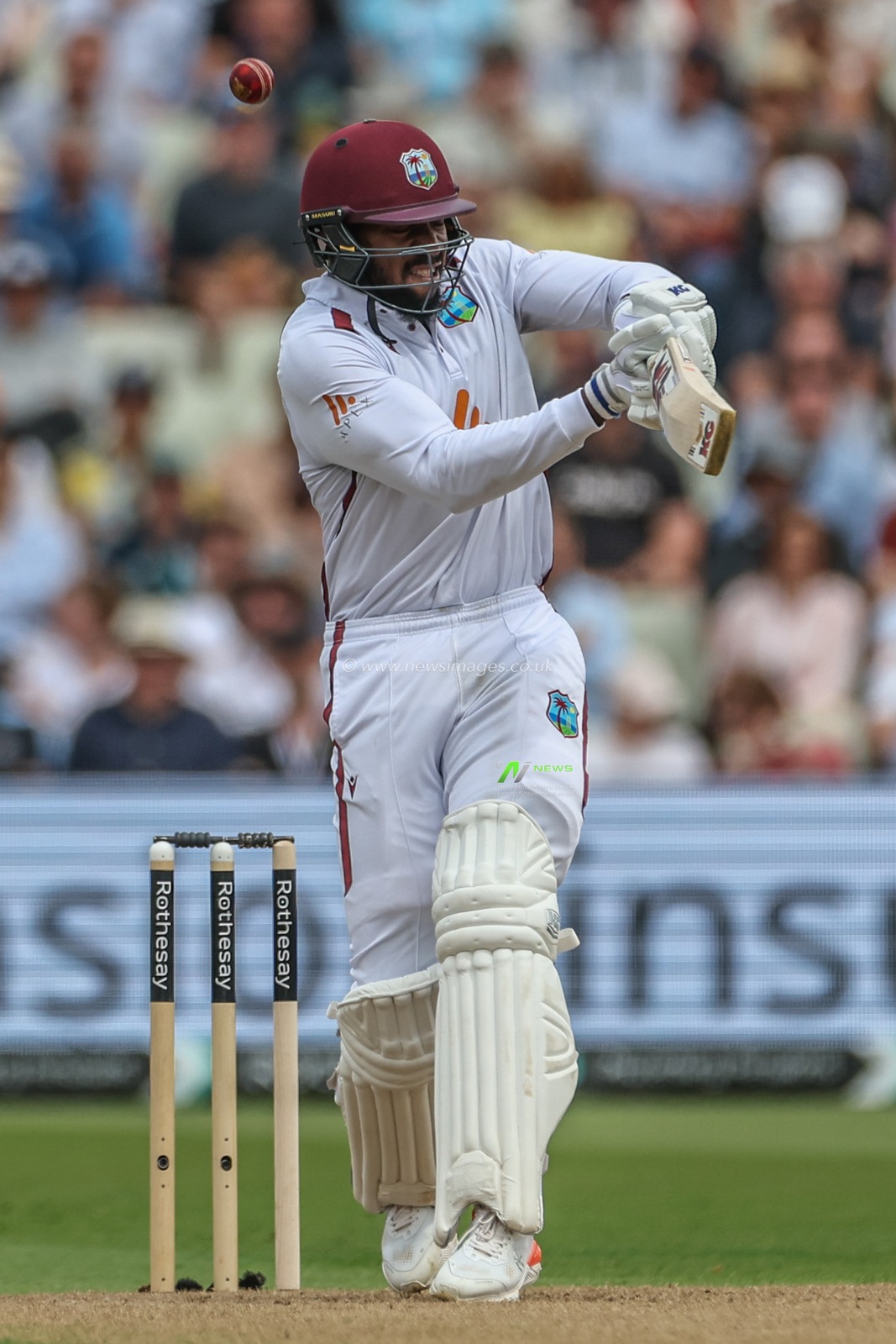 Clips the ball into the air but is safe during the 3rd Rothesay Test Match Day One match England vs West Indies at Edgbaston, Birmingham, United Kingdom, 26th July 2024

(Photo by Mark Cosgrove/News Images)
