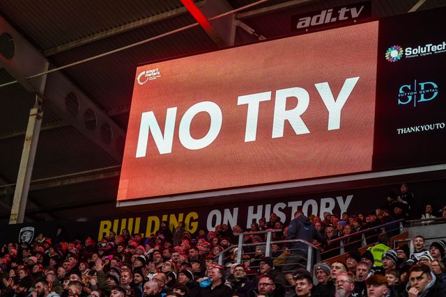 Bradford go over for a try, however after a review it is given No Try during the Betfred Super League round 1 match Hull FC vs Bradford Bulls at MKM Stadium, Hull, United Kingdom on 14 February 2026

(Photo by Alfie Cosgrove/News Images)