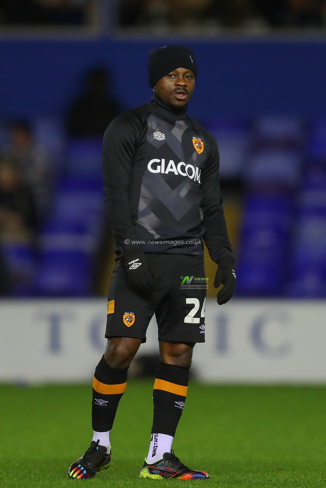 Jean MichaÃ«l Seri #24 of Hull City during the pre-game warm up ahead of the Sky Bet Championship match Birmingham City vs Hull City at St Andrews, Birmingham, United Kingdom, 30th December 2022

(Photo by Gareth Evans/News Images)