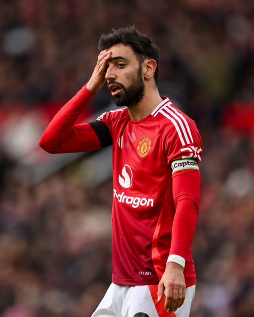 Bruno Fernandes of Manchester United looks dejected during the Premier League match Manchester United vs Crystal Palace at Old Trafford, Manchester, United Kingdom, 2nd February 2025

(Photo by Craig Thomas/News Images)