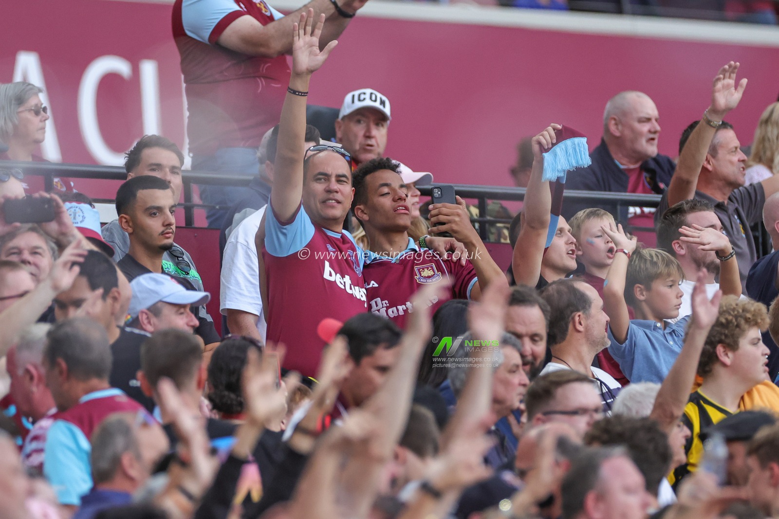 West Ham fans celebrate their teams win after the Premier League match West Ham United vs Chelsea at London Stadium, London, United Kingdom, 20th August 2023

(Photo by Mark Cosgrove/News Images)